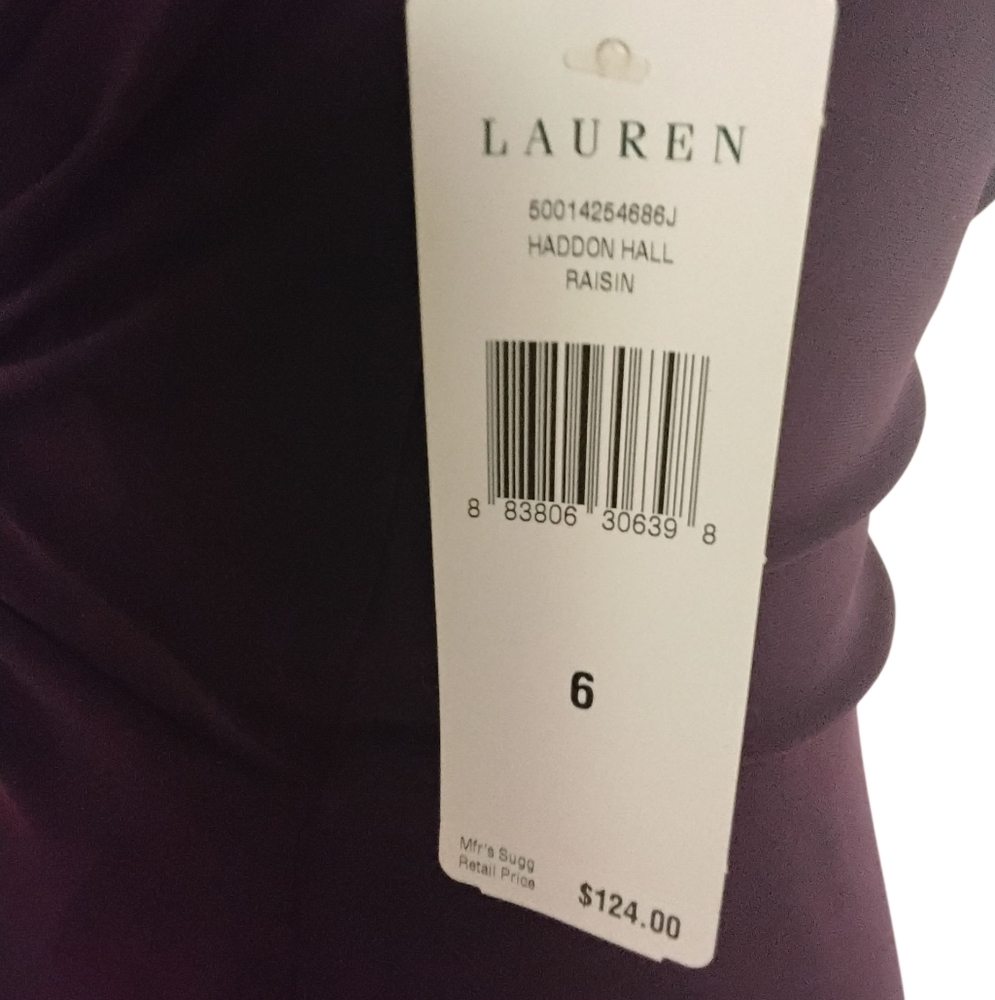 Lauren Ralph Lauren Women's 6 Raisin Cap Sleeve Ruching Pull-on Midi Dress - Picture 5 of 7